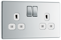 BG FPC22W Nexus Screwless Flat-Plate Double Switched Plug Socket Polished Chrome White Inserts 13A