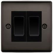 BG Nexus Black Nickel 2 Gang 20AX 2-Way Switch Custom Grid – Black Insert by British General (BG-Nexus-BN-2G-Combo-2x2WAY-BL)
