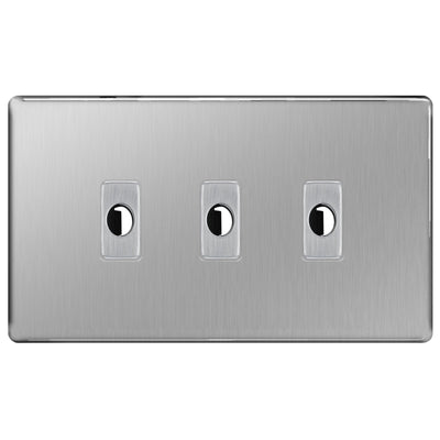 BG Nexus Screwless Brushed Steel 3 Gang Flex Outlet Socket