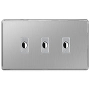 BG Nexus Screwless Brushed Steel 3 Gang Flex Outlet Socket by British General (BG-SCL-BS-3G-FLEX-OUTLET-SOCKET)