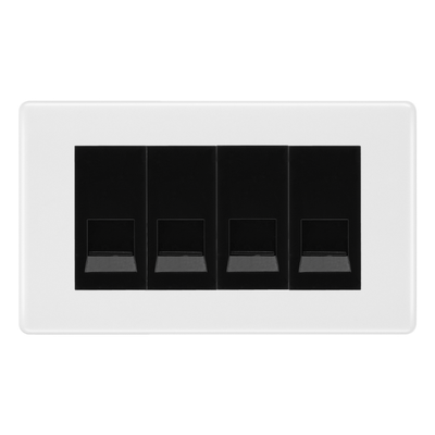 BG White Moulded 4 Gang Master Telephone Socket, Screw Terminal - Black Insert by British General (BG-NWMBTMS4B)