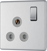 BG FBS99G Flatplate Screwless 15A, 1 Gang Switched Socket, Brushed Steel - Grey Insert by British General (BG-FBS99G)