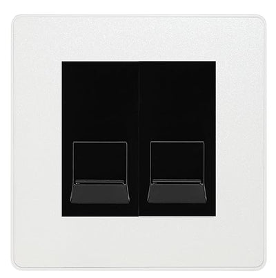 BG Evolve Pearlescent White Double RJ11 Telephone Socket PCDCLRJ112 - Black Insert by British General (BG-PCDCLRJ112B)