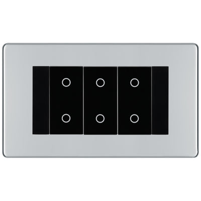 BG Nexus Screwless Polished Chrome Triple Secondary Touch Dimmer Switch - Black Insert by British General (BG-EMTDSB+FPCEMR4)