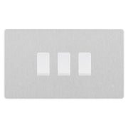 BG Evolve Brushed Steel 3 Gang Custom Grid Light Switch Double Format by British General (BG-Evolve-BS-3G-CUSTOM-LIGHT-SWITCH)