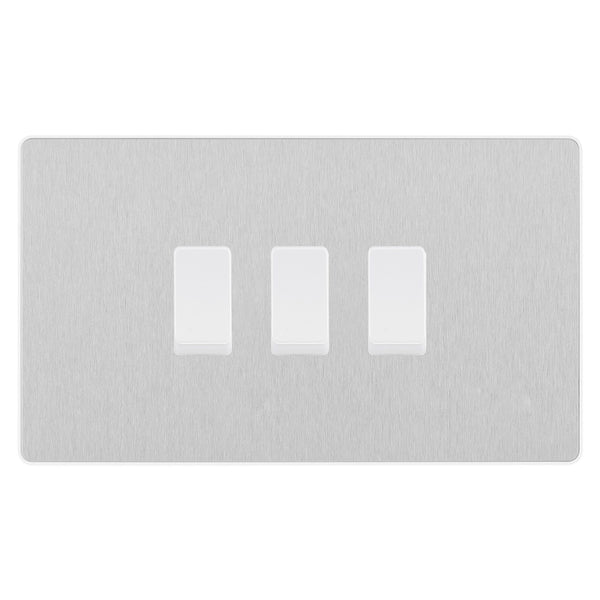 BG Evolve Brushed Steel 3 Gang Custom Grid Light Switch Double Format