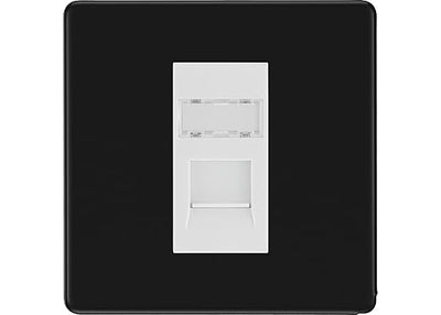 BG Screwless Matt Black Single 1 Gang RJ45 Data Socket FFBRJ451W White Insert by British General (BG-FFBRJ451W)