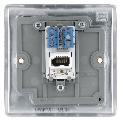 BG Nexus Polished Chrome Single Slave Telephone Socket NPCBTS1 with 35mm Steel Back Box