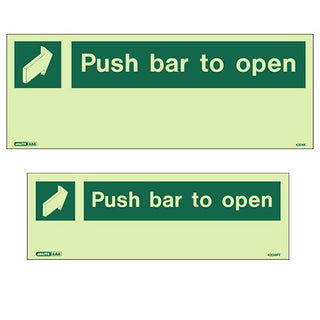 Extinguishers & Equipment: 'Push bar to open' Signs 100x300mm by Jalite signs (Safelincs-JS4304PTR)