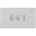 BG Screwless Brushed Steel 3 Gang Switch 2x Trailing Edge LED Dimmer 1x Intermediate Custom Grid Switch