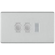 BG Screwless Brushed Steel 3 Gang Switch 2x Trailing Edge LED Dimmer 1x Intermediate Custom Grid Switch by British General (BG-SCRL-BS-3G-CUSTOM-2x-Dimmer-1x-INT)
