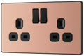 BG Evolve PCDCP22B Polished Copper 2 Gang 13A Switched Socket Outlet - Black Insert