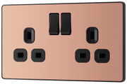 BG Evolve PCDCP22B Polished Copper 2 Gang 13A Switched Socket Outlet - Black Insert by British General (BG-PCDCP22B-Shopify-SA_1)