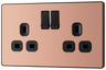 BG Evolve PCDCP22B Polished Copper 2 Gang 13A Switched Socket Outlet - Black Insert by British General (BG-PCDCP22B-Shopify-SA_1)