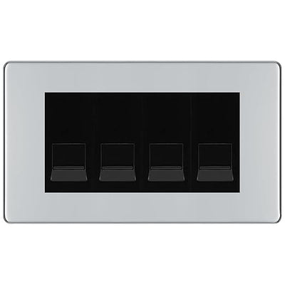 BG Screwless Polished Chrome 4 Gang IDC Secondary Telephone Socket - Black Insert by British General (BG-FPCBTS4B)