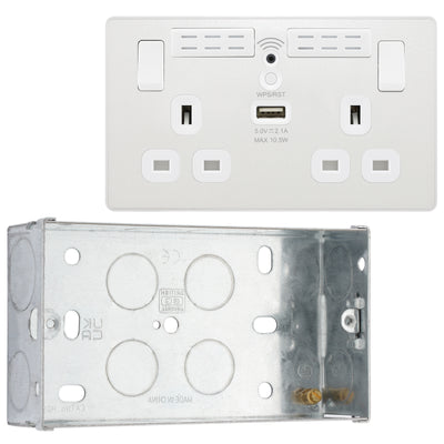 BG Evolve Pearlescent White Double USB Socket with WiFi Extender PCDCL22UWRW with 35mm Steel Back Box