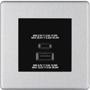 BG Brushed Steel 45W USB Wall Socket Euro Module USB-A & C - Black Insert by British General (BG-FBSEMS2+EMUSBAC45B)