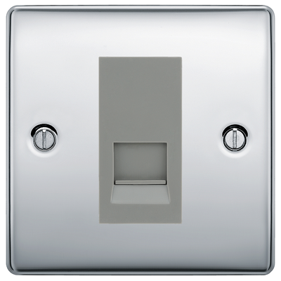 BG Nexus Polished Chrome Single Master Telephone Socket, Screw Terminal - Grey Inserts