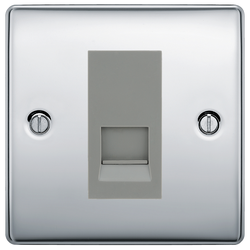 BG Nexus Polished Chrome Single Master Telephone Socket, Screw Terminal - Grey Inserts