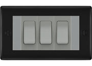 BG Nexus Matt Black 3G Switch 1x Intermediate 2x 2 Way Switch - Grey Insert by British General (BG-Nexus-FB-3G-Combo-2x 2WAY-1x INT-GR)