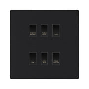BG Evolve Matt Black Custom Appliance Grid Switch 6 Gang Screwless by British General (BG-EVOLVE-MB-6GANG-APPLIANCE)