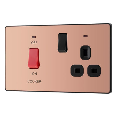 BG Evolve Polished Copper 45A Switch 13A Switched Socket Cooker Control Unit PCDDB70B with 25mm Steel Back Box