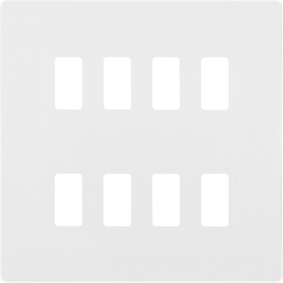 BG RPCDCL8W Evolve Grid Pearlescent White 8 Module Square Front Plate - White Trim