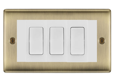 BG Nexus Antique Brass 3 Gang Intermediate Light Switch Custom Grid - White Insert