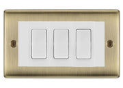 BG Nexus Antique Brass 3 Gang Intermediate Light Switch Custom Grid - White Insert by British General (BG-Nexus-AB-3G-Combo-3x INT-WH)