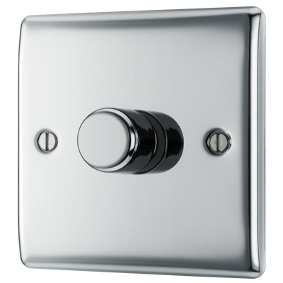BG NPC81 Nexus Metal Polished Chrome 1 Gang 200W 2 Way Trailing Edge Push Type Dimmer Switch