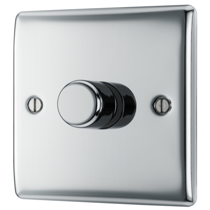 NPC81 Front -This trailing edge single dimmer switch from British General allows you to control your light levels and set the mood. The intelligent electronic circuit monitors the connected load and provides a soft-start with protection against thermal, current and voltage overload.