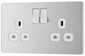 BG PCDBS22W Brushed Steel Evolve 2 Gang 13A Switched Socket Outlet - White Insert