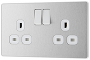 BG PCDBS22W Brushed Steel Evolve 2 Gang 13A Switched Socket Outlet - White Insert by British General (BG-PCDBS22W-Shopify-SA_1)