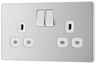 BG PCDBS22W Brushed Steel Evolve 2 Gang 13A Switched Socket Outlet - White Insert by British General (BG-PCDBS22W-Shopify-SA_1)