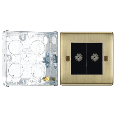 BG Nexus Antique Brass Double Isolated Coaxial Socket NAB63 with 25mm Steel Box by British General (BG-NAB63+HGS02)