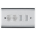 BG Nexus Brushed Steel 4 Gang Switch 2x Trailing Edge LED Dimmer 2x Intermediate Custom Grid Switch