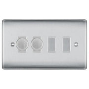 BG Nexus Brushed Steel 4 Gang Switch 2x Trailing Edge LED Dimmer 2x Intermediate Custom Grid Switch by British General (BG-Nexus-BS-4G-CUSTOM-2x-Dimmer-2x-INT)