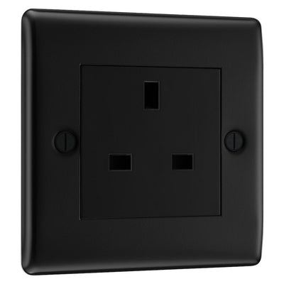BG Nexus Matt Black 13A Single Unswitched Socket NFB23B with 25mm Steel Back Box