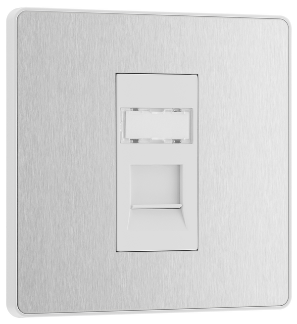 BG PCDBSRJ451W Brushed Steel Evolve RJ45 Cat6 Data Outlet - White Insert