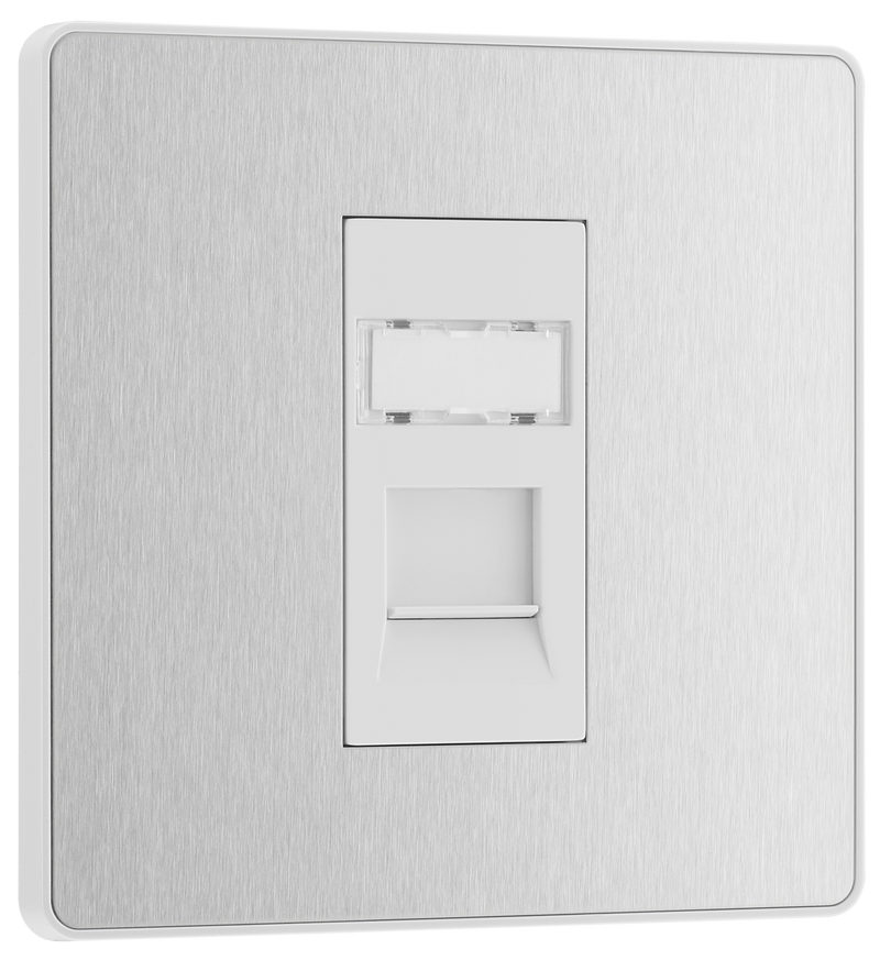 BG PCDBSRJ451W Brushed Steel Evolve RJ45 Cat6 Data Outlet - White Insert