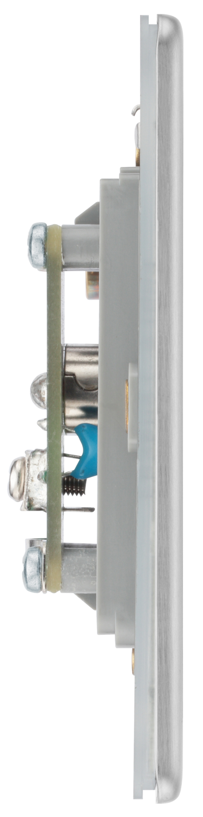 BG FBS62 Flatplate Screwless Isolated Co-axial Socket, 1 Gang Brushed Steel - Grey Insert by British General (BG-FBS62)