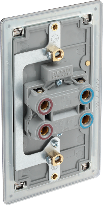 FBS72 Back - This 45A double pole switch with indicator from British General is ideal for use with cookers and has a large mounting plate measuring 146mm high x 86mm wide.