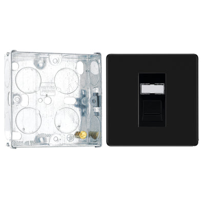 BG Screwless Matt Black RJ45 Single Telephone Socket FFBRJ451 with 25mm Steel Back Box
