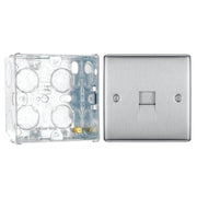 BG Nexus Brushed Steel Single Slave Telephone Socket NBSBTS1 With 35mm Steel Back Box