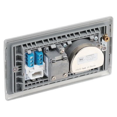 BG Nexus Brushed Steel Triplex TV/FM/Sat Socket + Return & Tel. with Surface Pattress Back Box