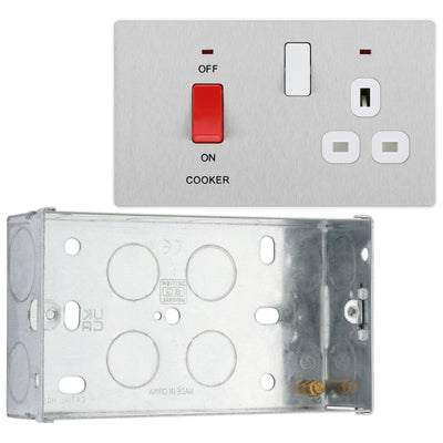 BG Evolve Brushed Steel 45A Switch 13A Switched Socket Cooker Control Unit PCDBS70W with 25mm Steel Back Box