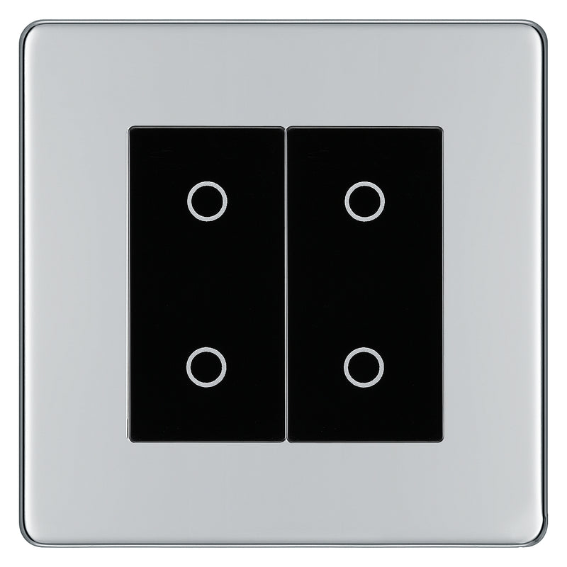BG Nexus Screwless Polished Chrome Double Master Touch Dimmer Switch - Black Insert