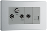 BG FBS68 Flatplate Triplex TV/FM/Sat Socket + Return & 1 Gang Tel. - Screened Brushed Steel - Grey Insert by British General (BG-FBS68-Shopify-SA_1)