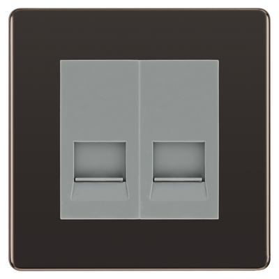BG Screwless Black Nickel Double Secondary Telephone Socket, Screw Terminal - Grey Insert