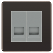 BG Screwless Black Nickel Double Secondary Telephone Socket, Screw Terminal - Grey Insert by British General (BG-FBNEMS2+EMBTSSG)